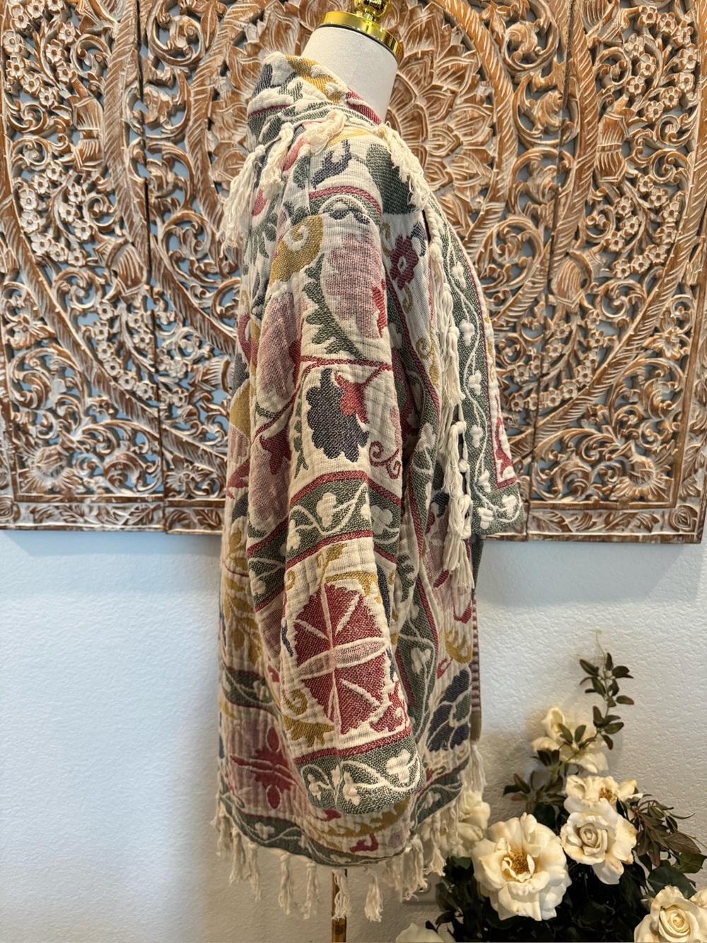 Oversized Floral Fringe Open-Front Women’s Sweater Cardigan - Picture 6 of 16